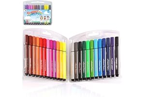 KXF Washable Felt Tip Colouring Pens Set for Children Non-toxic Thick Fibre Tip Chunky Pens with Case Box for Colouring Book Drawing Gift - 24 Assorted Colours - Ages 3 Years Plus
