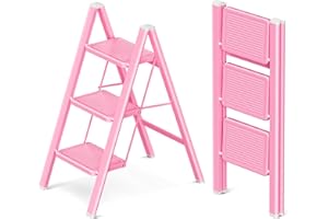 GameGem Escabel de 3 Peldaños para Adultos, Escalera Plegable con Base Antideslizante, Peldaños Ampliados, Diseño Estético Que se Integra Perfectamente en Interiores Domésticos