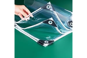 SUFAPRE 1,5x2m wasserdichte Transparente PVC Plane mit Ösen Lochabstand 30 cm, 0,35 mm Wetterfeste Plane Strapazierfähige & Reißfeste 420 g / ㎡ Durchsichtige Abdeckplane für Terrassen, Outdoor Windschutz