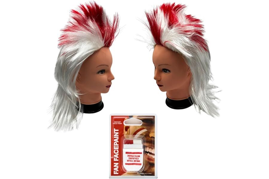 EURO 2024 Supporters Pack - England Mohawk Wig 2x and England Face Paint - Six Nations England Football, England Decorations, St. Georges Day Fancy Dress Accessories for Men, Women, England Rugby
