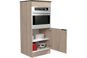 Miroytengo Colonna Cucina Arko Stile Industriale in Colore Quercia Ruvida e Nero con 1 Porta e 1 Cava per Forno 60x141x60 cm
