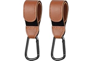 Dacitiery Gancio Passeggino[2 Pezzi],Pelle Ganci per Passeggino Appendi Borse E Spesa In Sicurezza,Universale Moschettoni Allumini Per Carrozzina Bici Auto Carrello Appendi Sacchetti Borsa Zaino