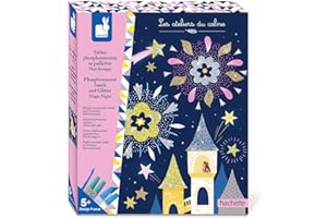 JANOD Kit Creativo Arenas Fosforescentes y Purpurina Noche Mágica - Manualidades - 5 Tableros para Decorar - Imaginación y Creatividad - Desde 5 Años