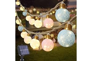 Qedertek Solarny łańcuch świetlny do użytku na zewnątrz, odporny na warunki atmosferyczne, 6 m, ciepła biel, z 16 bawełnianymi kulkami, do ogrodu, na balkon, wesele, imprezę, do pokoju dziecięcego