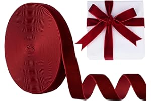 Velvet Ribbon Wine, 5/8 Inch (15mm) 10 Yards Manjonzic Single-Sided Velvet Ribbon Trim Perfect for Christmas Trees Gift Wrapping Bouquets Wedding Decor