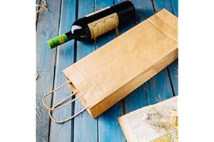 GREENBOX Sacchetti regalo per bottiglie, con manico, 14 x 8 x 40 cm, carta kraft, grammatura 100 g/m2, per bottiglie di vino, sacchetti regalo di vino, sacchetti di carta, 25 pezzi, colore naturale