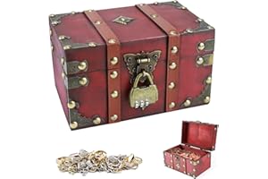 VICBOU Scrigno del Tesoro Vintage, Scrigno del tesoro in legno con lucchetto, Scrigno del Tesoro dei Pirati, Forziere del Tesoro per La Memorizzazione Di Cambiamenti, Gioielli, Decorazioni (18x11x10cm)
