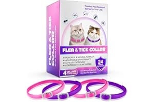 SHIFAKOU Zecken-Flohband Katze, Zeckenhalsband für Katze Flohhalsband für Katzen 4Pcs, 24 Monate lang wirksamer Schutz, verstellbar, wasserdicht(Rosa&Lila)