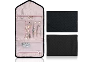 FADCAER Rolki biżuterii do podróży, składany, podróżny organizer na biżuterię, skóra PU, podróżna szkatułka na biżuterię, rolka do przechowywania biżuterii, na pierścionki, kolczyki, naszyjniki, bransoletki