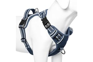 HEELE Harnais Anti Traction Réfléchissant Harnais pour Grand Chien avec Poignée Rembourrée, 1 Boucle sur la Sangle Droite de Cou Rendent Facile à Mettre et à Enlever, Bleu Royal, L
