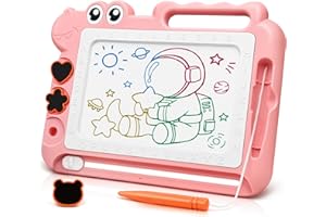 Dinosaure Ardoise Magique Jouet Enfant 2 3 4 Ans, Ardoise de Gribouillage Magnétique Effaçablem Jeu Educatif Cadeau 2-5 Ans Filles Garçons, 4 Zones de Couleur 3 Tampons 1 Stylo, Rose