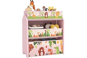 AIYAPLAY Kids Storage Unit, 3-Tier Toy Organiser Shelf with 6 Removable Storage Boxes, for Playroom, Bedroom, Children's Room, Nursery, Pink