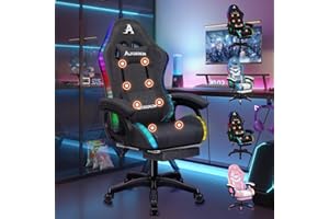 ALFORDSON krzesło gamingowe LED z oświetleniem RGB, 12 kolorów, fotel do masażu z podparciem lędźwiowym, podnóżek, materiał, szary