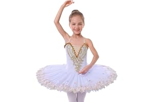 IBTOM CASTLE Fille sans Manches Robe Ballet Brodée de Plumes Justaucorps Gymnastique Patinage Ballet Tutu Costume de Danse Enfant Ballerina 4-14 Ans