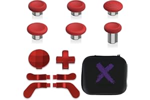 eXtremeRate 13 en 1 Component Pack Kit para Xbox Elite Series 2 Control 6 Joysticks Metálicos & Herramienta de Ajuste 2 D-Pads 4 Paletas para Xbox Elite Series 2 Core-Rojo Pasión & Plata Metalizado