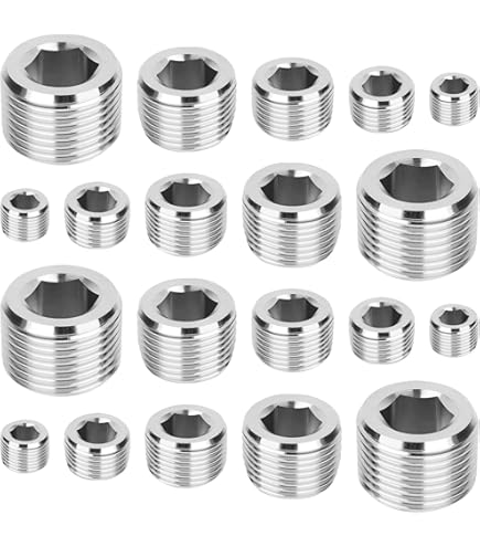 CEKER 1/8" NPT Pipe Plug Fittings Internal 1/8 Inch Male Thread Pipe Fitting Hexagonal Countersunk Pipe Socket Stainless Steel 10packs