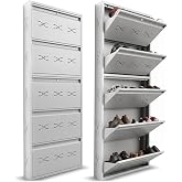 LIVECONCEPT I Metal Shoe Rack I Double Lock I Slim and Wall Mounted I 5 Shelves (Ivory Colour) I Coad LC 2L-05 IV I Height 71