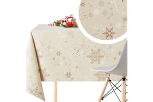 KP HOME Tovaglia Natalizia Fiocchi di Neve Tovaglia Plastificata Rettangolare 300x140 10 Posti Moderne Tovaglia Cerata Natale Tovaglia Plastica Facile Da Pulire Tovaglia PVC Beige Natalizia 140x300