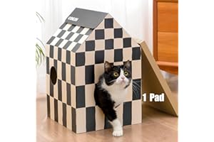 Conlun Cardboard Cat House with Scratching Board & Catnip, Cat Play Scratch House for Indoor Hideaway Furniture, Heavy Duty Sturdy Cardboard Scratcher, Easy to Assemble Birthday Gift, Medium