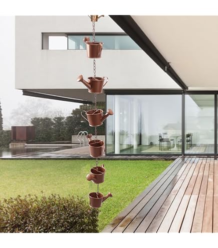 Chaîne De Pluie Oiseaux En Métal 2,4m - Décoration Jardin Avec 8 Bains D'Oiseaux