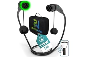 POWER WERK PowerWERK - 11 kW 5 m typ 2 kabel do ładowania do samochodów elektrycznych EV PHEV | do 11 kW | 32 A | typ 2 na typ 2 | 3-fazowy | kompatybilny z modelami S/3/X/Y, i3, i4, iX, ID3, ID4, ID4, ID5, EV6,