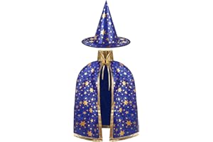 AYBUY Kinder Halloween Kostüm, Zauberer Kostüm Kinder, Wizard Cape Witch Umhang mit Hut, Kinderkostüm Hexenhut Faschingskostüm für Karneval Fasching Cosplay Junge Mädchen, Blau