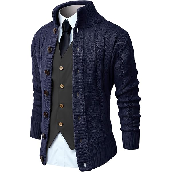 Cardigan Uomo Con Bottoni E Lavorazione A Trecce - Collo A Scialle, In Acrilico - Foto 10