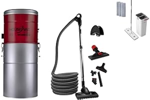 HouseVac Zentralstaubsauger HV-755ST-35H + Premium Reinigungszubehör-Kit 12m zur Reinigung Ihres Hauses Saugkraft 755 AirWatts|Ametek Motor-1700W 2 Turbinen Soft Start/Stop Hybridzyklonfiltration