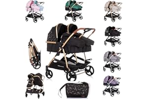 Chipolino Geschwisterkinderwagen Duo Smart klappbar umbaubar verstellbar Fußsack, Farbe:schwarz gold