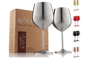 GUSTO NOSTRO Copas de vino de acero inoxidable – Copas irrompibles de 18 onzas para fiestas al aire libre en la piscina, aniversarios - Elegante vajilla en tono plateado para champán y cócteles (juego de 2)