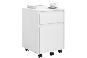 WOLTU Cassettiera Scrivania con 2 Cassetti, Schedario con Rotelle, Schedario da Ufficio A4, in Legno PB, Bianco, 40x40x56cm, ASK11ws