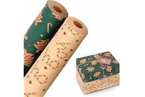 MERRIMEN 2 Pack Wrapping Paper Bundle - Premium Quality Festive Kraft Paper - Wrinkle Resistant with Unique Designs - Multipurpose for Gifts, Arts & Crafts Projects & Christmas (44.5cm x 25m)