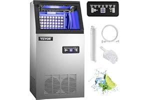 SucceBuy Máquina para Hacer Hielo de Acero Inoxidable de Calidad Alimentaria, Trituradora de Máquina de Hielo Comercial, 280W, 68kg/24 horas, Panel de Control LCD Inteligente