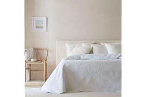 ETHERE MAISON Colcha Jacquard Reversible algodón Adriel Blanco Cama 180 cm - 270X270 cm