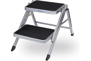 BERGER - Doppio Gradino Pieghevole con Gomma Antiscivolo - Scaletta 2 gradini in Acciaio per Camper, Roulotte, Caravan, Garage & Barca - Scalino - Accessori Camper Campeggio 40x40x60 cm
