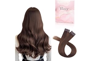 Vlasy Clip in Hair Extensions Real Human Hair, 2 Pcs Seamless Human Hair Extensions Clip in, Straight Dark Brown Double Weft Real Hair Clip Extensions 4# 16 Inch