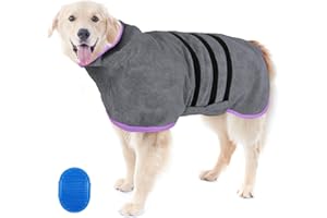 YIOMXHI Mikrofaser Hundebademantel,Hund Bademantel Soft Bademantel mit Badebürste,Hund Badetuch Schnell Trocknend Verstellbar Trägern Super Saugfähig Feuchtigkeit,Hundehandtuch zum Trocknen (XXL, Grau)