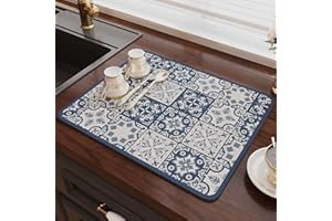 REESTBOO Abtropfmatte Geschirr, Saugfähige Abtropfmatte Kaffeemaschine Abtropfmatte, Rutschfest Saugstarke Trockenmattefür Küche Geschirr Kaffeemaschine (Blau, 30 x 40cm)