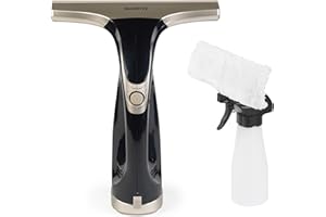 Beldray Cordless Window Vacuum Plus - Handheld & Rechargeable Vac for Streak Free Windows, Mirrors & Glass Cleaning, 60 ml Removable Water Tank, Includes Spray Bottle & Wipe Pad, Platinum, BEL02003