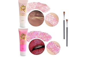 Zelzen Body Glitter Gel, 2 PCS Long-Lasting Powder Paillettes, paillettes sirène visage cheveux ongles, pour mascarade, anniversaire maquillage et DIY Crafts...