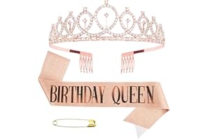 EKKONG compleanno regina strass compleanno, Strass Corona Compleanno, Tiara Corona di Cristallo, corona compleanno con Satin Sash per Feste di Compleanno