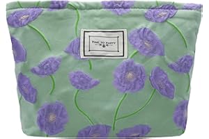 Torytoe Kosmetiktasche, Kulturtasche Segeltuch Mäppchen Make Up Schminktasche Lila Blumen Waschtasche Travel Cosmetic Organizer Portable Kulturbeutel Multifunktionaler Reisen Kulturtasche für Damen