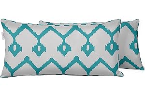 Vargottam Indoor/Outdoor Polyester Fabric Lumbar Pillow Cover, All-Weather Waterproof Rectangular Cushion Case for Patio Furniture, 16" x 24" Set of 2 - Ikat-40