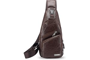 FANDARE Hombre Bolso Pecho, Impermeable Bandoleras Cruzada, Gimnasio Hiking Gym Bag Ciclismo Bolso de Carga USB, Senderismo Bolso Bandolera Impermeable PU