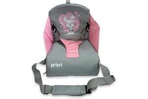 Priori Baby Albi Trona Portátil Bebé Plegable – Silla Elevadora de Viaje con Arnés de 3 Puntos, Ligera, Compacta y Fácil de Limpiar, Para Comidas en Casa Restaurantes y Vacaciones Hasta 15 kg (Rosa)