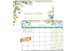 MOSEEM Calendar 2026, Wall Calendar from Jan 2026-Dec 2026 Monthly Calendar,A4 Landscape Wall Planner Month-to-View for Home,Office,School & Family(Green Leaf)