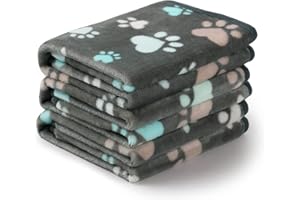 luciphia 3 Pezzi Coperta per Cane/Gatto Lavabile Soffice Durevole, Morbida e Calda Flanella Grigio Zampe di Cuore Large (104 * 76cm)
