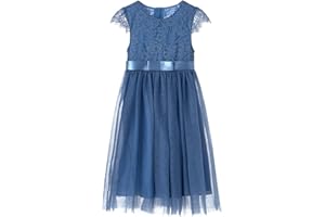 Ugitopi Girls Lace Long Dress Kids Tulle Party Princess Dress
