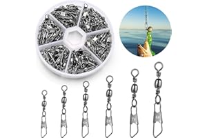 VEPEPE 100/200 Piezas Barril de Pesca Giratorio,Cambio Rápido Emerillones de Pesca Snap,Conectadores Emerillones,Chasquido Conectadores Emerillones,Anillos 6# 7# 8# 10# 12# 14#