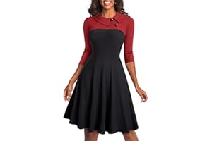 HOMEYEE Damska sukienka biznesowa w stylu vintage z klapami w pepitkę patchworkowa swing A121